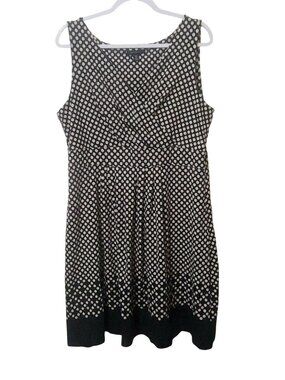 Lands End Black & White Polka Dot Sleeveless Dress XL 18 Retro Comfort Cotton Bl